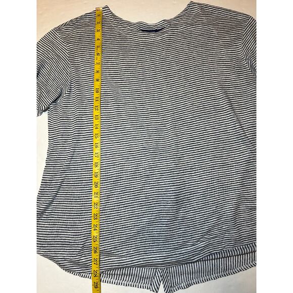 Adrienne Vittadini Women’s Navy White Striped 100% Linen Button Back Top Size 2X - Picture 4 of 6